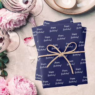 Birthday navy blue white wrapping paper sheet