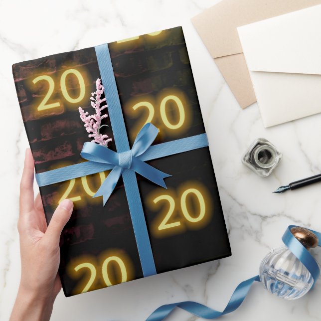 Birthday Neon 20 Sign on Brick Wrapping Paper (Gifting)