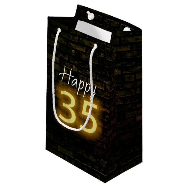 Birthday Neon 35 Sign on Brick  Small Gift Bag (Front Angled)