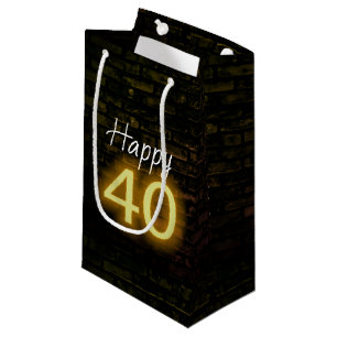 Birthday Neon 40 Sign on Brick Small Gift Bag