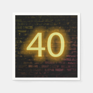 Birthday Neon 40 Sign on Brick Wall  Napkin
