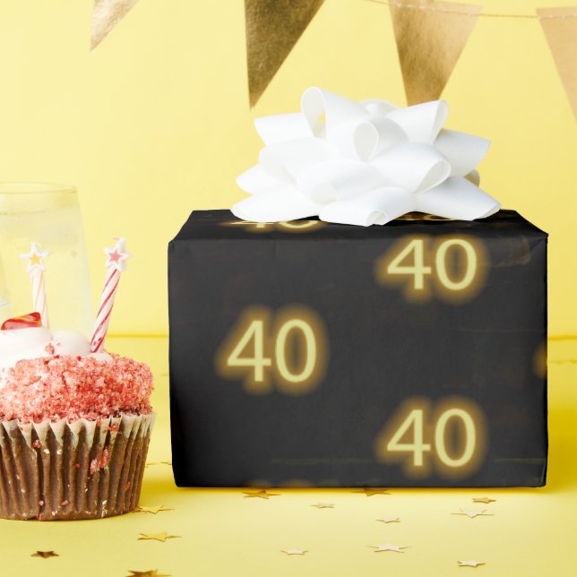 Birthday Neon 40 Sign on Brick  Wrapping Paper (Birthday Party)