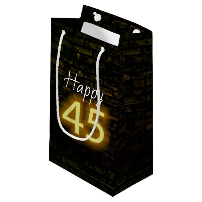 Birthday Neon 45 Sign on Brick  Small Gift Bag (Front Angled)
