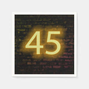 Birthday Neon 45 Sign on Brick Wall  Napkin