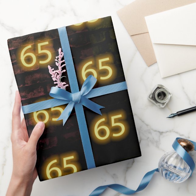 Birthday Neon 65 Sign on Brick  Wrapping Paper (Gifting)