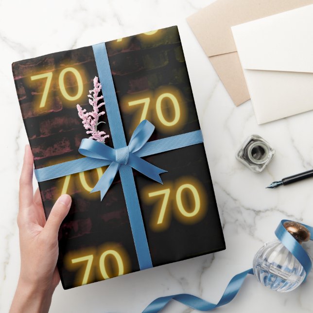 Birthday Neon 70 Sign on Brick    Wrapping Paper (Gifting)