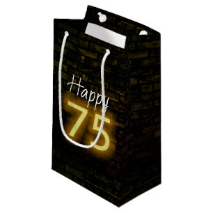 Birthday Neon 75 Sign on Brick Small Gift Bag