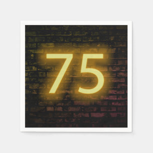 Birthday Neon 75 Sign on Brick Wall Napkin