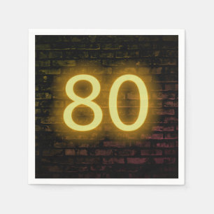 Birthday Neon 80 Sign on Brick Wall  Napkin