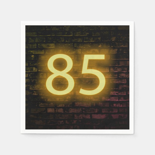 Birthday Neon 85 Sign on Brick Wall   Napkin (Front)