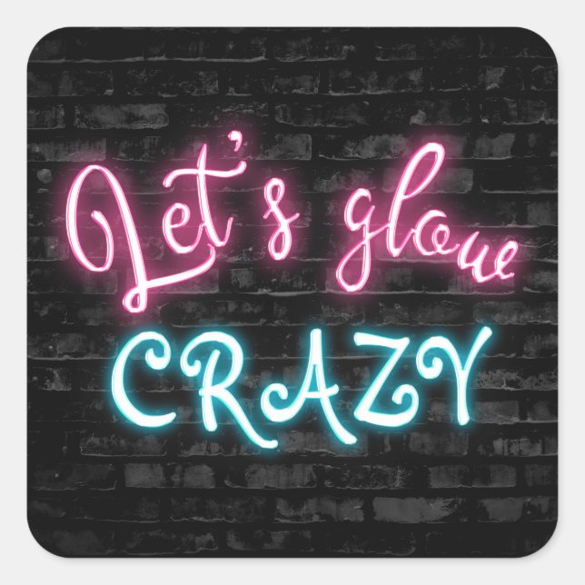 Birthday Neon Glow Sign on Brick Square Sticker (Front)