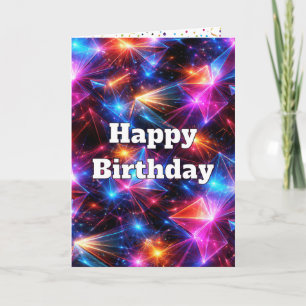 Birthday Neon Polygon Abstract with Explosions Card