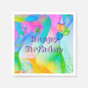 Birthday Neon Rainbow Abstract  Napkin