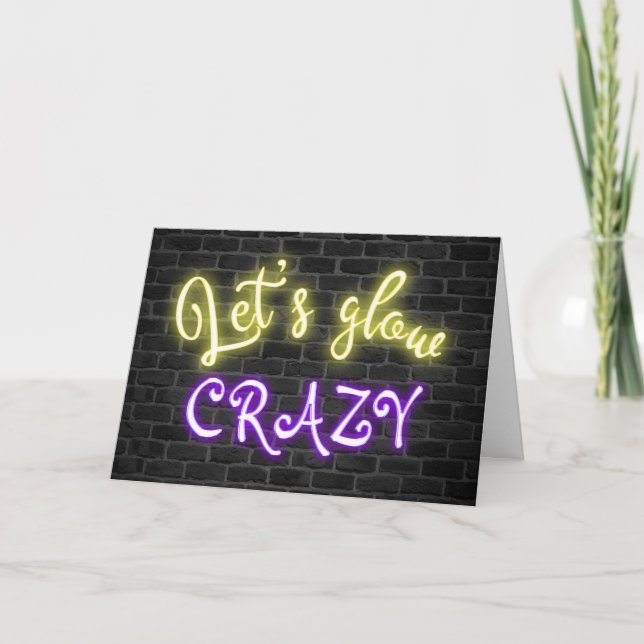 Birthday Neon Sign on Brick Wall Card (Front)