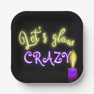 Birthday Neon Sign with Candle  Paper Plate