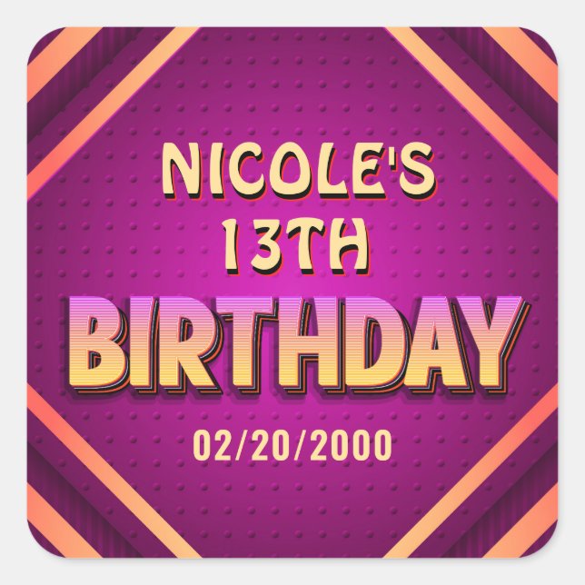 Birthday Neon Square Sticker (Front)