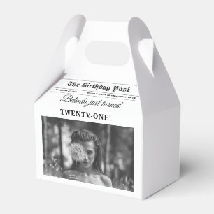 Birthday Newspaper Fun Black & White Photo Favor Box