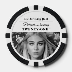 Birthday Newspaper Fun Black & White Photo Poker Chips