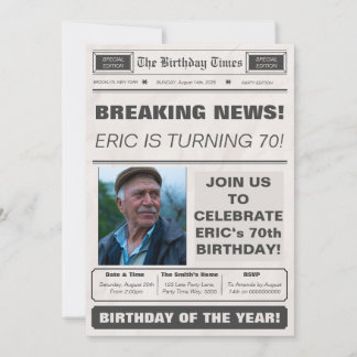 Birthday Newspaper With Photo Breaking News Extra  Invitation