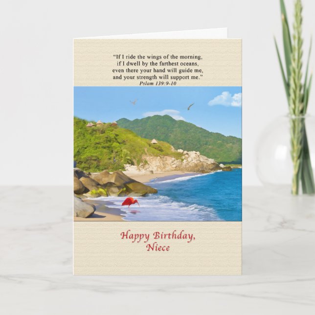 Birthday, Niece, Beach, Hills, Birds, Ocean Card (Front)