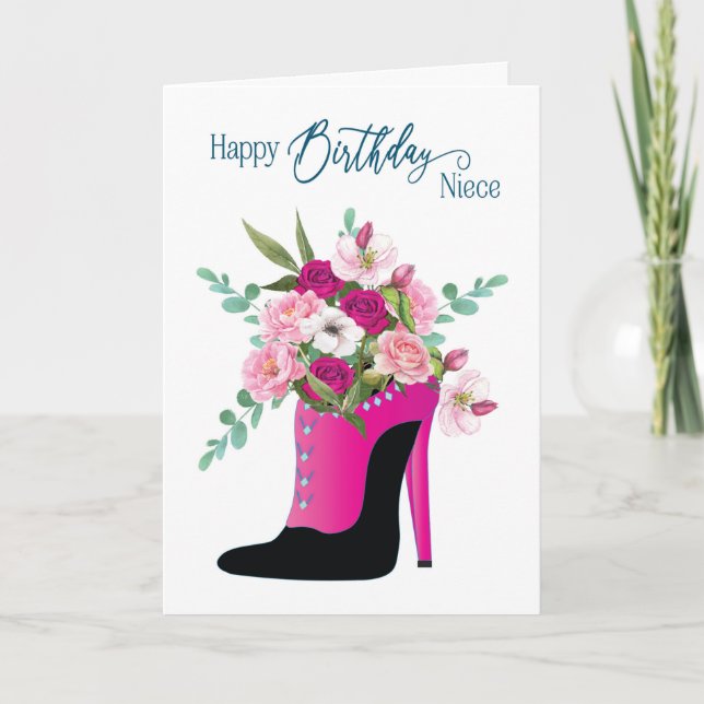 Birthday Niece Beautiful Flowers High Heel Shoe Card (Front)