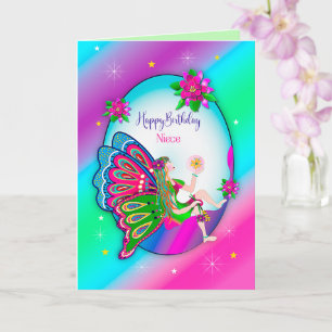 Birthday Niece Magical Colourful Butterfly Fairy Card