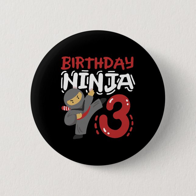 Birthday Ninja 3 Years Old Karate Kids 3rd Birthda 2 Inch Round Button (Front)