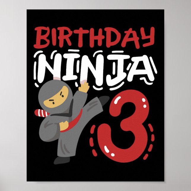 Birthday Ninja 3 Years Old Karate Kids 3rd Birthda Poster (Front)