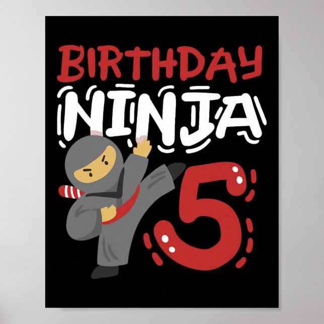 Birthday Ninja 5 Years Old Karate Kids 5th Birthda Poster (Front)