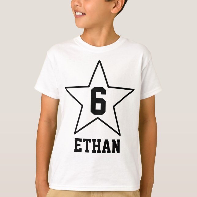 Birthday Number and Name College Style Star Custom T-Shirt (Front)