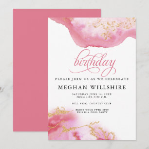 Birthday October Tourmaline Watercolor Geode Invitation