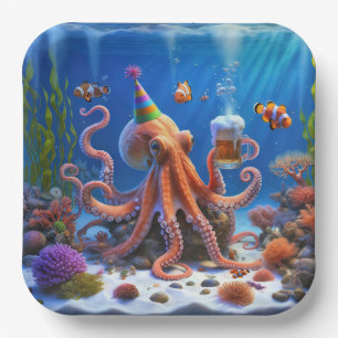 Birthday Octopus With a Beer Paper Plate