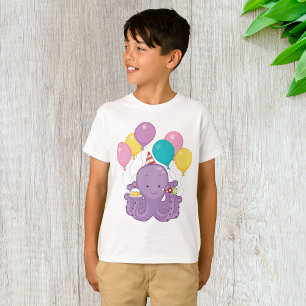Birthday Octopus with Balloons and Cupcake T-Shirt