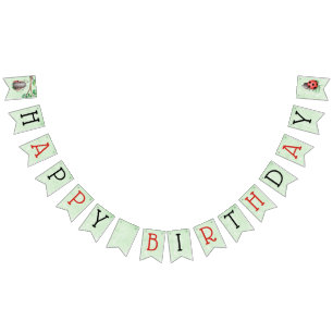 Birthday of a ladybug on a meadow watercolor bunting flags