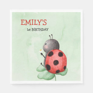 Birthday of a ladybug on a meadow watercolor napkin