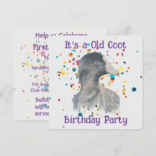 Birthday Old Coot Bird Fun Novelty Animal Pattern Invitation (Front/Back)