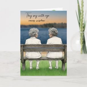 Birthday Old Ladies Chatting on a Lake Bench Card