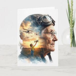 Birthday Old Lady Aviator Remembering the Past Card