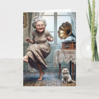 Birthday Old Lady Dancing to a Gramophone