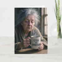 Birthday Old Lady With Steaming Cup of Coffee