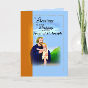 Birthday on Feast of St. Joseph Blue and Brown Card