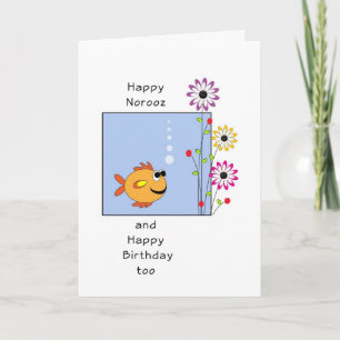 Birthday on Norooz New Year Card with Fish Flowers