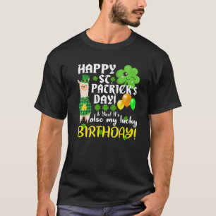 Birthday On St. Patrick's Day Birthday Llama Shamr T-Shirt
