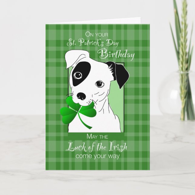 Birthday on St. Patrick's Day Jack Russell Terrier Card (Front)