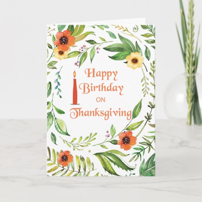Birthday on Thanksgiving Wreath Card (Front)
