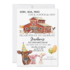 Birthday On the Farm Watercolor Cow Pig Barn