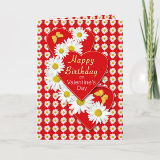 Birthday on Valentine's Day Daisy Hearts Card