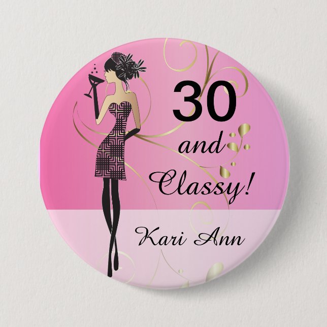 Birthday or Bachelorette Party | Pink | DIY Text 3 Inch Round Button (Front)