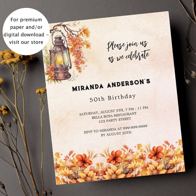 Birthday orange fall florals budget invitation flyer (Creator Uploaded)
