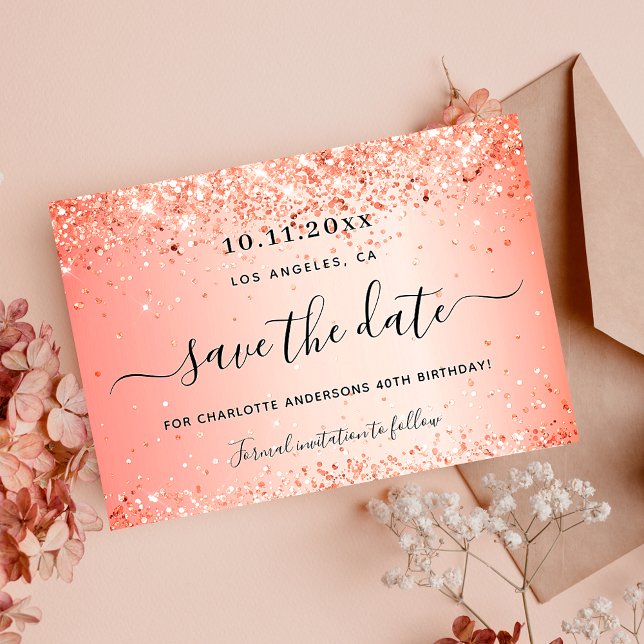 Birthday orange glitter save the date glam (Creator Uploaded)